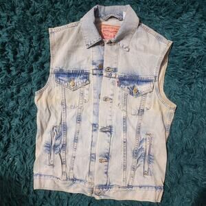 Vintage Levi’s Light Wash Distressed Denim Vest Sleeveless Jacket 20x26 M